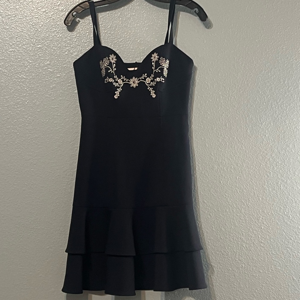 Cinq à Sept Black Mini Dress with Floral Detail - Picture 6 of 8